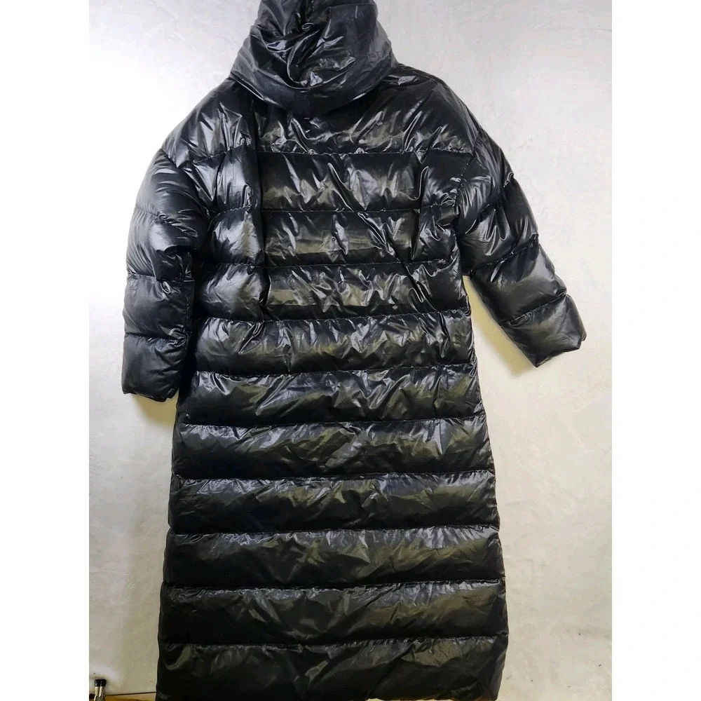 Nike Therma-Fit Long Puffer Coat Womens L Black Full Length Hooded Down Jacket - Picture 10 of 12